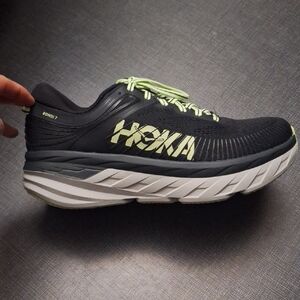 Hoka Bondi 7 Men's Black and Lime Athletic Shoes